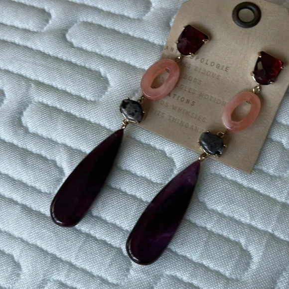 NWT ANTHROPOLOGIE stone drop earrings ruby pink grey and purple - Picture 2 of 4